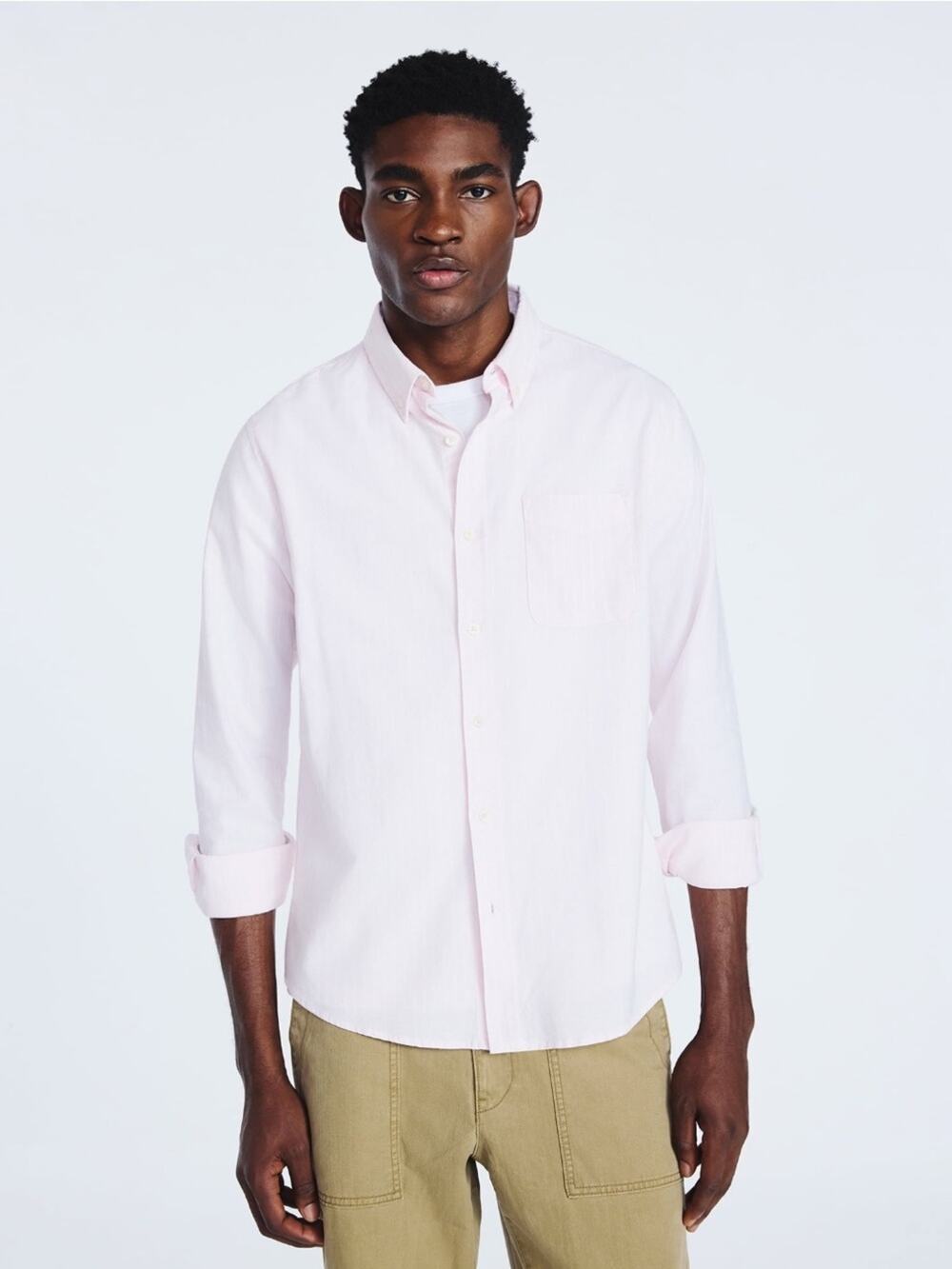 Free Assembly Men's Pink & White Stripe Long Sleeve Oxford Shirt Size 2XL
